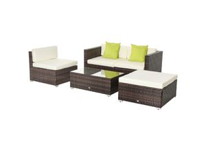 5-tlg. Polyrattan Gartenmöbel Set Gartengarnitur Garten-Set Sitzgruppe Loungeset Loungemöbel mit Beistelltisch Kissen Braun