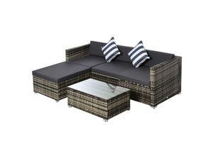 5-tlg. Polyrattan Gartenmöbel Set Gartengarnitur Garten-Set Sitzgruppe Loungeset Loungemöbel mit Beistelltisch Kissen Grau