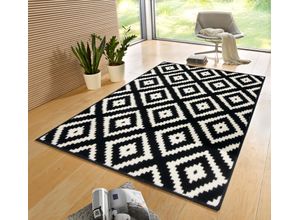 Teppich HANSE HOME "Raute", schwarz (schwarz, creme), B:200cm H:9mm L:290cm, Kunstfaser, Teppiche, Läufer, Kurzflor, Skandi, Raute, Wohnzimmer, Schlafzimmer, Flur