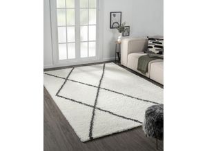Hochflor-Teppich "My Shaggy Raute", beige (creme, dunkelgrau), B:200cm H:37mm L:290cm, Polypropylen (PP), MYFLAIR MÖBEL & ACCESSOIRES, Teppiche, Shaggy, Scandi Rauten Design, leicht glänzend, extra flauschig