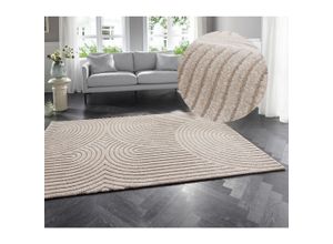 Designteppich ELLE DECORATION "Panglao", beige (creme, beige), B:200cm H:14mm L:290cm, Polyester, Polypropylen (PP), Teppiche, Flauschiger Kurzflor, Hoch Tief Effekt, Modern, Weich, Wohnzimmer