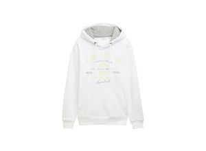 TOM TAILOR Herren Hoodie Sweatshirt mit Logo-Print, weiß, Uni, Gr. XXXL