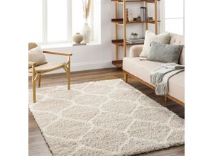 Hochflor-Teppich LIVABLISS "SMOLENSK", weiß, B:160cm H:52mm L:220cm, Kunstfaser, Teppiche, Flauschig, Langflor, Weich, Boho Wohnzimmerteppich, Grau