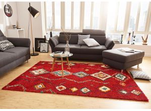 Hochflor-Teppich HANSE HOME "Geometric" Gr. 3, rot, B:120cm H:30mm L:170cm, Kunstfaser, Teppiche, Shaggy, Flokati, Boho Design, Weich, Flauschig, Geometrisches Muster