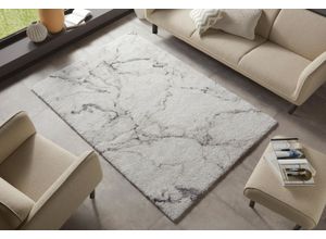 Hochflor-Teppich HANSE HOME "MAYRIN" Gr. 2, beige (creme, grau), B:80cm H:30mm L:150cm, Polypropylen (PP), Teppiche, Hochflor, Teppich, Shaggy, Flokati, Weich, Marmor-Optik, Wohnzimmer