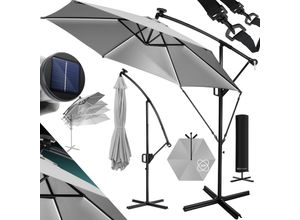 KESSER® Alu Ampelschirm LED Solar + Abdeckung mit Kurbelvorrichtung UV-Schutz Aluminium mit An-/Ausschalter Wasserabweisend - Sonnenschirm Schirm Gartenschirm