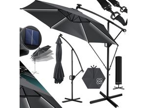 KESSER® Alu Ampelschirm LED Solar + Abdeckung mit Kurbelvorrichtung UV-Schutz Aluminium mit An-/Ausschalter Wasserabweisend - Sonnenschirm Schirm Gartenschirm