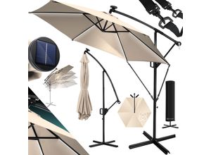 KESSER® Alu Ampelschirm LED Solar + Abdeckung mit Kurbelvorrichtung UV-Schutz Aluminium mit An-/Ausschalter Wasserabweisend - Sonnenschirm Schirm Gartenschirm