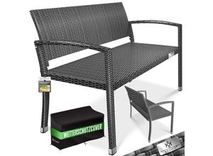 KESSER® Gartenbank Polyrattan 2-Sitzer Wetterfest Rattan-Sitzbank UV-Beständig & bis 320kg belastbar Balkon-Bank 125x62x90cm Garten-Möbel mit ergonomischen Armlehnen Für 2 Personen