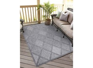 Teppich CARPET CITY "In-& Outdoorteppich Santorini 457, 3D-Effekt, Raute-Look", grau (anthrazit), B:280cm H:5mm L:380cm, Polypropylen, Teppiche, Wetterfest & UV-beständig für Terrasse, Balkon, Küche, Flur