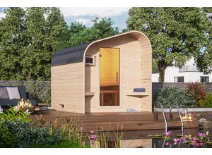 Saunahaus KARIBU, beige (naturbelassen), Bio-Kombiofen, externe Steuerung, 9 kW, Saunen, mit- und ohne Ofen erhältlich, naturbelassen