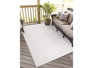 Teppich CARPET CITY "In-& Outdoorteppich Santorini 450, 3D-Effekt, Gestreift", beige (creme), B:240cm H:5mm L:340cm, Polypropylen, Teppiche, Wetterfest & UV-beständig für Terrasse, Balkon, Küche, Flur
