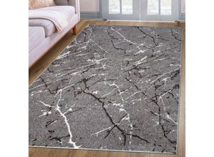 Teppich MY HOME "Tjara" Gr. 8, grau, B:280cm H:9mm L:380cm, Kunstfaser, Teppiche, Marmor-Design, mit besonders weichem Flor, Kurzflor, dichte Qualität