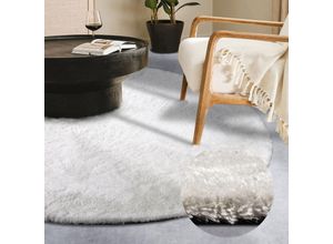 Hochflor-Teppich HANSE HOME "Olaf", weiß (ivory weiß), H:38mm Ø:200cm, Polyester, Teppiche, Langflor, Shaggy, einfarbig, flauschig, weich, glänzend, modern, uni