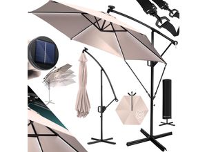 KESSER® Alu Ampelschirm LED Solar + Abdeckung mit Kurbelvorrichtung UV-Schutz Aluminium mit An-/Ausschalter Wasserabweisend - Sonnenschirm Schirm Gartenschirm