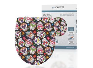 Schütte Duroplast HG WC Sitz CRAZY SKULL, Hochglänzende mit Absenkautomatik und Schnellverschluss