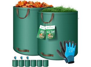 KESSER® Gartensack Set Laubsack Gartenabfallsack inkl. Handschuhe - Selbststehend 4 Griffe Stabil Robust & Faltbar - Laubsäcke Rasenschnitt Gartensäcke für Gartenabfälle Grünschnitt