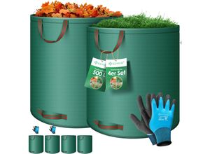 KESSER® Gartensack Set Laubsack Gartenabfallsack inkl. Handschuhe - Selbststehend 4 Griffe Stabil Robust & Faltbar - Laubsäcke Rasenschnitt Gartensäcke für Gartenabfälle Grünschnitt