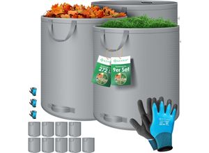KESSER® Gartensack Set Laubsack Gartenabfallsack inkl. Handschuhe - Selbststehend 4 Griffe Stabil Robust & Faltbar - Laubsäcke Rasenschnitt Gartensäcke für Gartenabfälle Grünschnitt