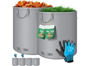 KESSER® Gartensack Set Laubsack Gartenabfallsack inkl. Handschuhe - Selbststehend 4 Griffe Stabil Robust & Faltbar - Laubsäcke Rasenschnitt Gartensäcke für Gartenabfälle Grünschnitt