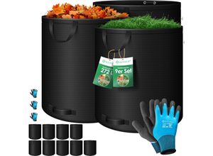 KESSER® Gartensack Set Laubsack Gartenabfallsack inkl. Handschuhe - Selbststehend 4 Griffe Stabil Robust & Faltbar - Laubsäcke Rasenschnitt Gartensäcke für Gartenabfälle Grünschnitt