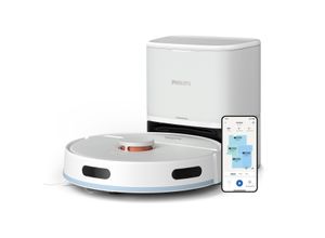 PHILIPS Nass-Trocken-Saugroboter "XU2100/20, 130 min Akkulaufzeit, Teppichfunktion", weiß, B:26cm H:29,1cm T:17,2cm, Saugroboter, 360 Lasernavigation und Wischfunktion, inkl. Entleerungsstation, Topseller