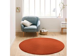 Teppich MY HOME "Kurzflor-Webteppich GRANADA 4800, uni Soft Touch", orange (terra kupfer), H:20mm Ø:250cm, Polypropylen, Teppiche, leichter Glanz, auch in rund, Wohnzimmer, Schlafzimmer, Kinderzimmer