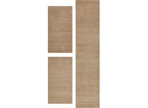 Bettumrandung THEKO "Gabbeh Uni, Handweb Teppich, meliert, reine Wolle" Gr. 14, beige, H:14mm, Obermaterial: 100% Wolle, Bettumrandung, Bettvorleger, Uni-Farben, handgewebt, Läufer-Set, Schlafzimmer