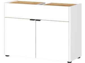 Produktbild Waschbeckenunterschrank GERMANIA "Ameca", weiß (navarra, eiche, nachbildung, weiß), B:80cm H:60cm T:34cm, Spanplatte, Schränke, Waschbeckenunterschrank mit einer Klappe und zwei Türen