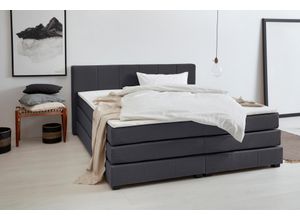 Boxspringbett OTTO PRODUCTS "Peetu", schwarz, B:210cm L:213cm, Struktur fein aus 100%-recyceltem Polyester, Komplettbetten, Boxspringbett, Taschenfederkern-Matratze, in 4 Breiten und 4 Farben, incl. Topper