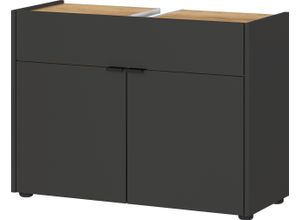 Produktbild Waschbeckenunterschrank GERMANIA "Ameca", grau (graphit, navarra, eiche, nachbildung), B:80cm H:60cm T:34cm, Spanplatte, Schränke, Waschbeckenunterschrank mit einer Klappe und zwei Türen