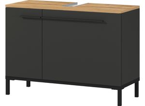 Produktbild Waschbeckenunterschrank GERMANIA "Yonkers", braun (graphit, navarra, eiche, nachbildung), B:80cm H:58,5cm T:34cm, Schränke, Hochwertige ABS-Kanten, Griffe & hohe Füße aus Metall, Breite 80 cm