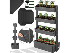 KESSER® Hochbeet mit Etagen Premium Blumenkasten Blumentreppe Pflanztreppe - Gemüsebeet Kräuterbeet Pflanzkübel Frühbeet Blumenbeet Pflanzkasten inkl. Gartenvlies- Beet für Terrasse Balkon & Garten