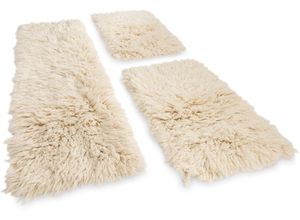 Bettumrandung THEKO "Flokati XXL" Gr. 14, beige (natur), H:10mm, Obermaterial: 100% Wolle, Bettumrandung, original griechischer Flokati, Läufer-Set für das Schlafzimmer