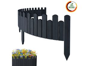 Beeteinfassung Rasenkante 200cm Flexibler Gartenzaun Rollzaun Palisade Höhe 20 cm, Anthracite