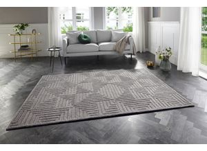 Designteppich ELLE DECORATION "Manipu", grau, B:200cm H:14mm L:290cm, Polyester, Polypropylen (PP), Teppiche, Flauschiger Kurzflor, Hoch Tief Effekt, Modern, Weich, Wohnzimmer