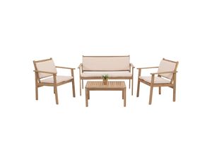 Garten-Garnitur MCW-O19, Lounge-Set Sitzgruppe Bank Sessel Tisch, Holz Akazie MVG Stoff/Textil (180g/m²) ~ Kissen beige