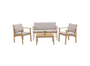 Garten-Garnitur MCW-O19, Lounge-Set Sitzgruppe Bank Sessel Tisch, Holz Akazie MVG Stoff/Textil (180g/m²) ~ Kissen grau