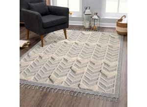 Hochflor-Teppich CARPET CITY "VALENCIA 920", blau (grau, blau), B:200cm H:20mm L:290cm, Obermaterial: 55% Polypropylen, 45% Sisal, Teppiche, Fransenteppich, Läufer, Boho-Stil, Hochtief-Muster/ 3D-Effekt, mit Fransen