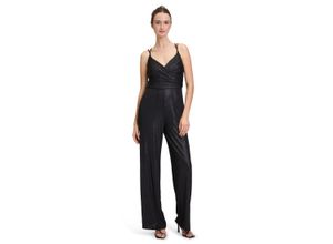 Overall VERA MONT "Vera Mont Jumpsuit mit V-Ausschnitt", Damen, Gr. 40, Normalgrößen, schwarz (schwarz, schwarz), Obermaterial: 95% Polyester, 5% Elasthan. Futter: 100% Polyester., feminin, figurbetont, V-Ausschnitt, ohne Ärmel, Overalls, Materialmix