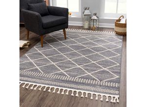 Teppich CARPET CITY "Art 2645", grau, B:200cm H:7mm L:290cm, Polypropylen, Teppiche, Fransenteppich, Läufer, Kurzflor, mit Kettfäden, Rauten-Optik