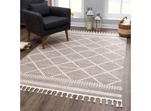 Teppich CARPET CITY "Art 2645", braun (mokka), B:200cm H:7mm L:290cm, Polypropylen, Teppiche, Fransenteppich, Läufer, Kurzflor, mit Kettfäden, Rauten-Optik