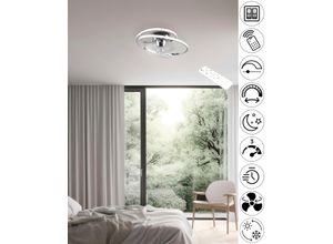 REALITY LEUCHTEN LED Deckenleuchte "UMEA Deckenventilator mit Beleuchtung, Rotor schwenkbar, Fernbedienung", silber (chrom weiß), Ø 50,0cm H: 20,0cm, Lampen, LED Ventilator dimmbar CCT Memory Nachtlicht Sommer- & Winterfunktion