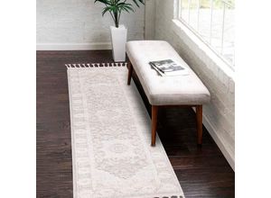 Hochflor-Teppich CARPET CITY "Valencia 732", beige (creme), B:80cm H:20mm L:300cm, Polypropylen, Teppiche, Fransenteppich, Läufer, Boho-Stil, 3D-Effekt, Relief, Hoch-Tief-Struktur, mit Fransen
