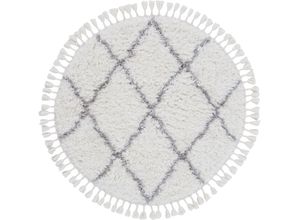 Hochflor-Teppich CARPETFINE "Eddy", weiß, H:30mm Ø:300cm, Polyester, Teppiche, Fransenteppich, Shaggy Langflor mit Fransen, starke Größenauswahl, Wohnzimmer