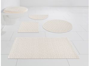 Badematte MY HOME "Numan, Badvorleger, Badezimmer Teppich" Gr. 12, beige (natur), H:10mm, Baumwolle, Badematten, Rauten-Muster, Badteppich, auch als 3 teiliges Set erhältlich