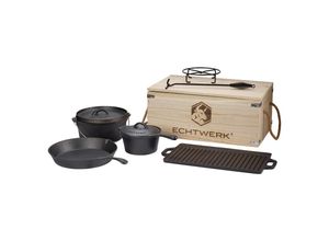 Echtwerk Dutch-Oven-Set , Schwarz , Metall , 7-teilig , 16,5 cm , Grills & Outdoor-Küchen, Grillzubehör