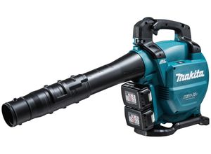 Akku-Laubbläser MAKITA "DUB363PT2V", blau (petrol), B:19,3cm H:41,5cm L:83,6cm, Kunststoff, Laubsauger, 65 m/s, 13,4 m3/min, 2 Akkus 18V/5 Ah und Doppel-Schnellladegerät