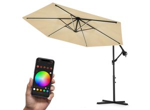 Swing&Harmonie® Luxus LED Sonnenschirm mit RGB Beleuchtung inkl. Fernbedienung, APP Steuerung, Ampelschirm, Garten Schirm 350cm - creme