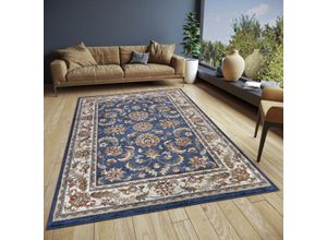 Teppich HANSE HOME "Reni", blau (blau,creme), B:140cm H:8mm L:200cm, Polypropylen (PP), Jute, Polyester, Teppiche, Läufer, Orientalisch, Kurzflor, Wohnzimmer, Schlafzimmer, Esszimmer